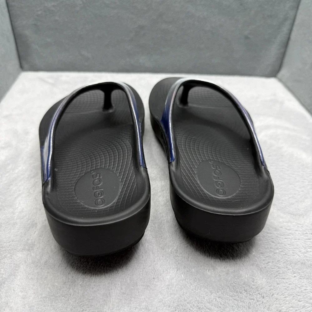 OOFOS OOlala Sandals Women's US 6 EU 37 Black Iridescent Recovery Flip Flops
